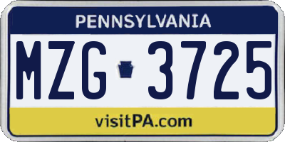 PA license plate MZG3725