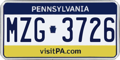 PA license plate MZG3726