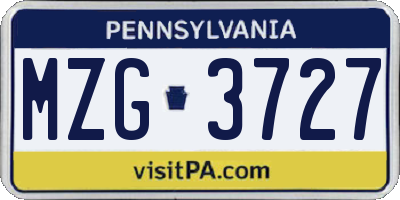 PA license plate MZG3727