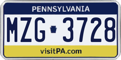 PA license plate MZG3728
