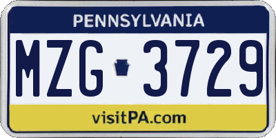 PA license plate MZG3729