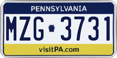 PA license plate MZG3731