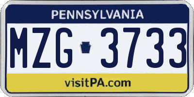 PA license plate MZG3733