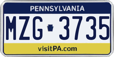PA license plate MZG3735