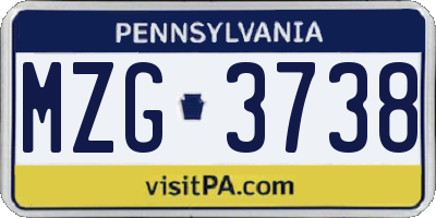 PA license plate MZG3738