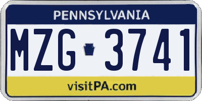 PA license plate MZG3741