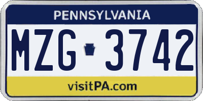PA license plate MZG3742