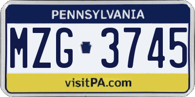PA license plate MZG3745