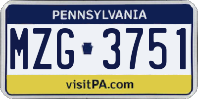 PA license plate MZG3751