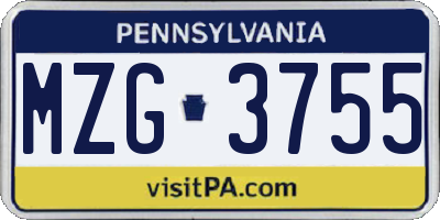 PA license plate MZG3755