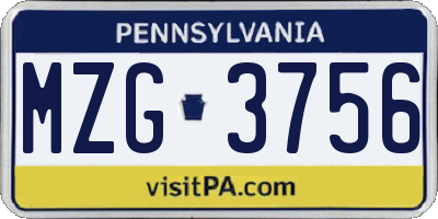 PA license plate MZG3756