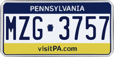 PA license plate MZG3757