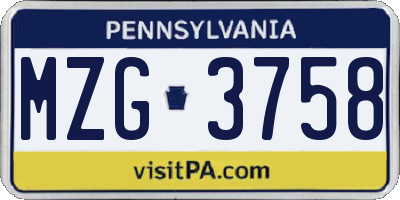 PA license plate MZG3758