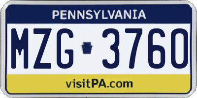 PA license plate MZG3760