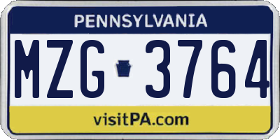 PA license plate MZG3764