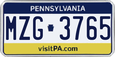 PA license plate MZG3765