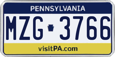 PA license plate MZG3766