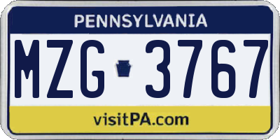 PA license plate MZG3767