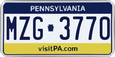 PA license plate MZG3770