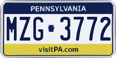 PA license plate MZG3772