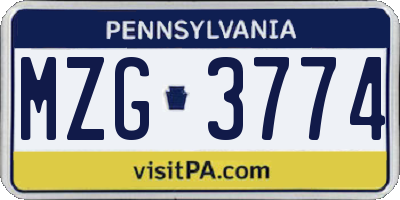 PA license plate MZG3774