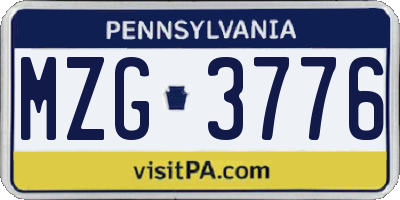 PA license plate MZG3776