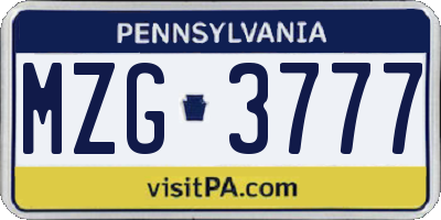 PA license plate MZG3777
