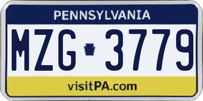 PA license plate MZG3779