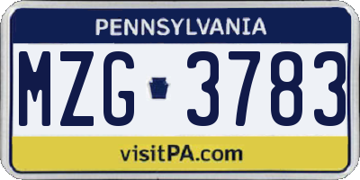 PA license plate MZG3783