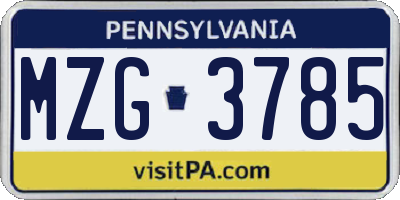 PA license plate MZG3785