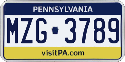 PA license plate MZG3789