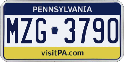 PA license plate MZG3790