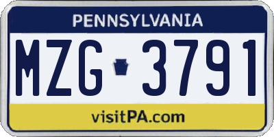 PA license plate MZG3791
