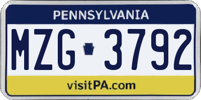 PA license plate MZG3792