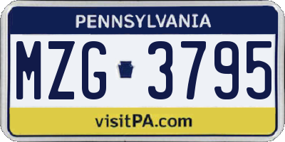 PA license plate MZG3795