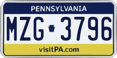 PA license plate MZG3796