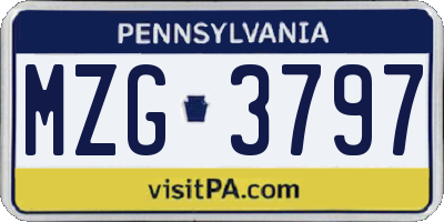 PA license plate MZG3797