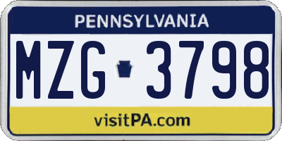 PA license plate MZG3798