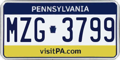 PA license plate MZG3799