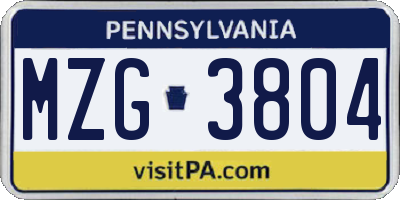 PA license plate MZG3804