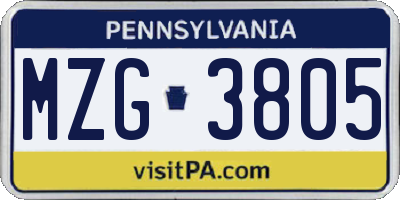PA license plate MZG3805