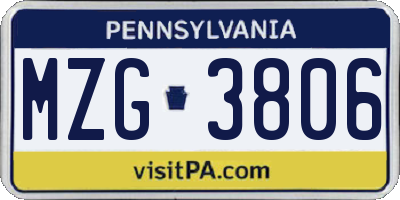 PA license plate MZG3806