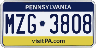 PA license plate MZG3808