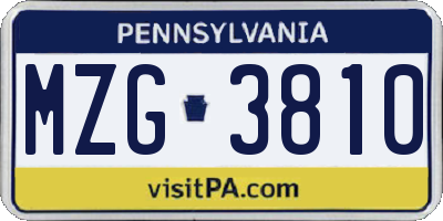 PA license plate MZG3810