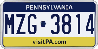 PA license plate MZG3814