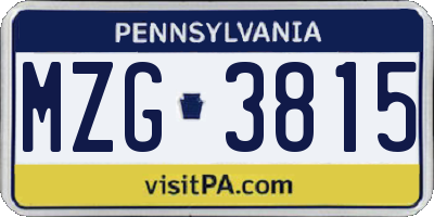 PA license plate MZG3815