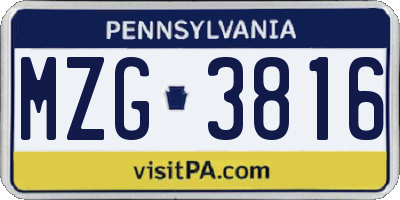 PA license plate MZG3816