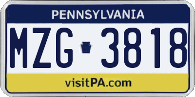 PA license plate MZG3818