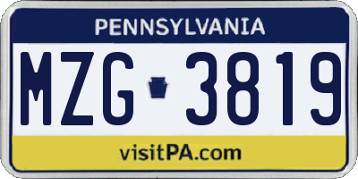 PA license plate MZG3819