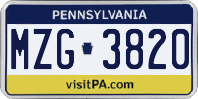 PA license plate MZG3820
